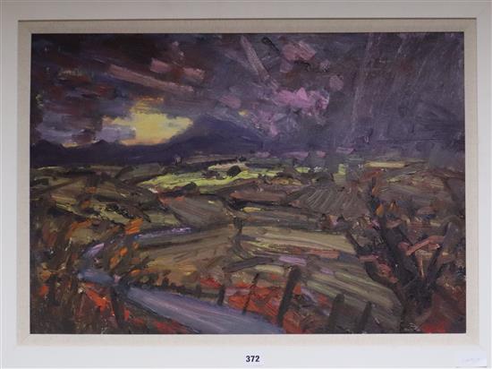David Lloyd Griffith, oil on board, Machlud Haul, Hydref, label verso, 50 x 71cm